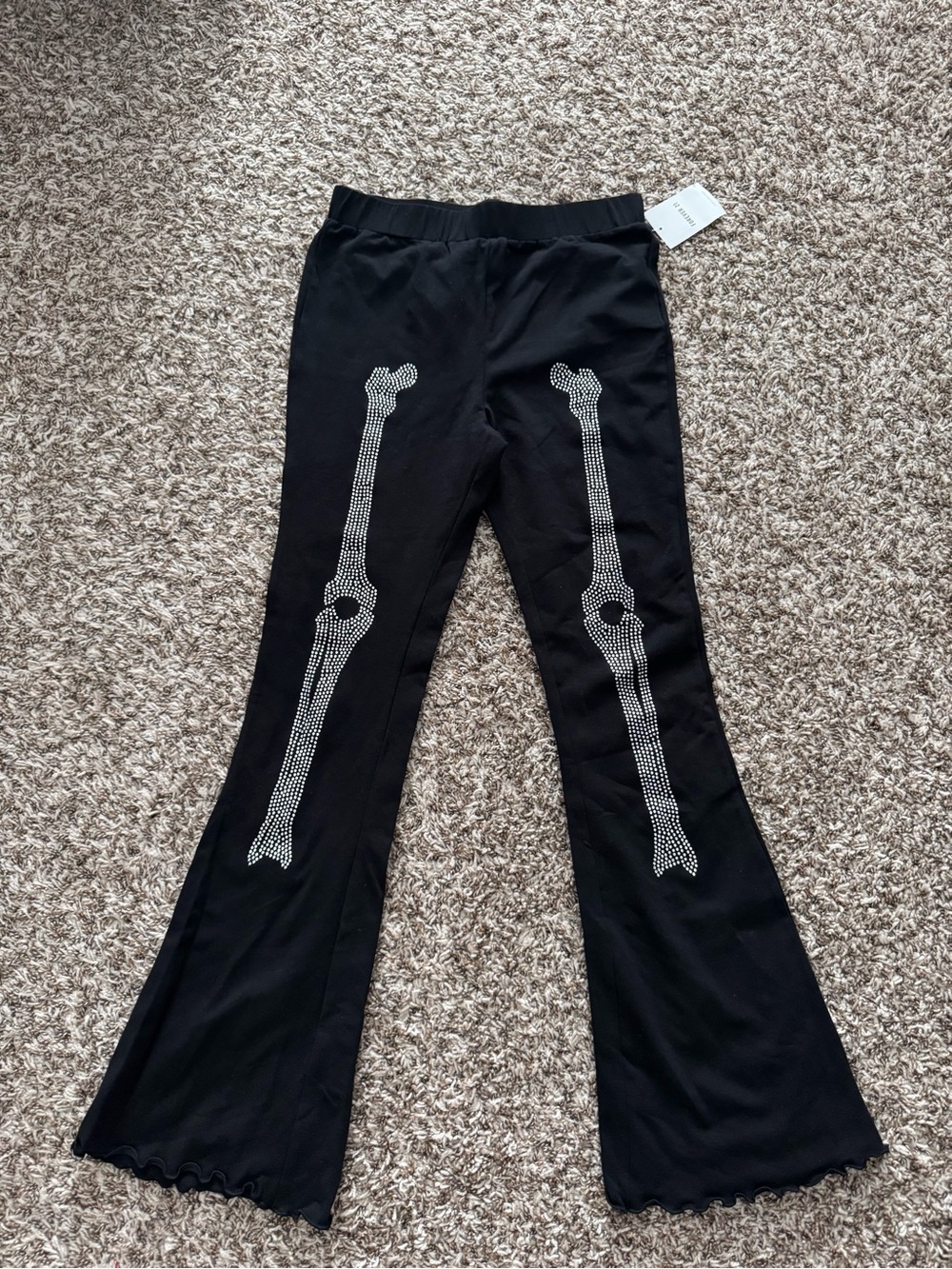 Black Bone-Print Flared pants